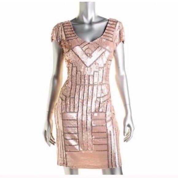 Adrianna‎ Papell Sequin Cap Sleeve Short Formal Evening Cocktail Dress -SZ 4 - Picture 1 of 10
